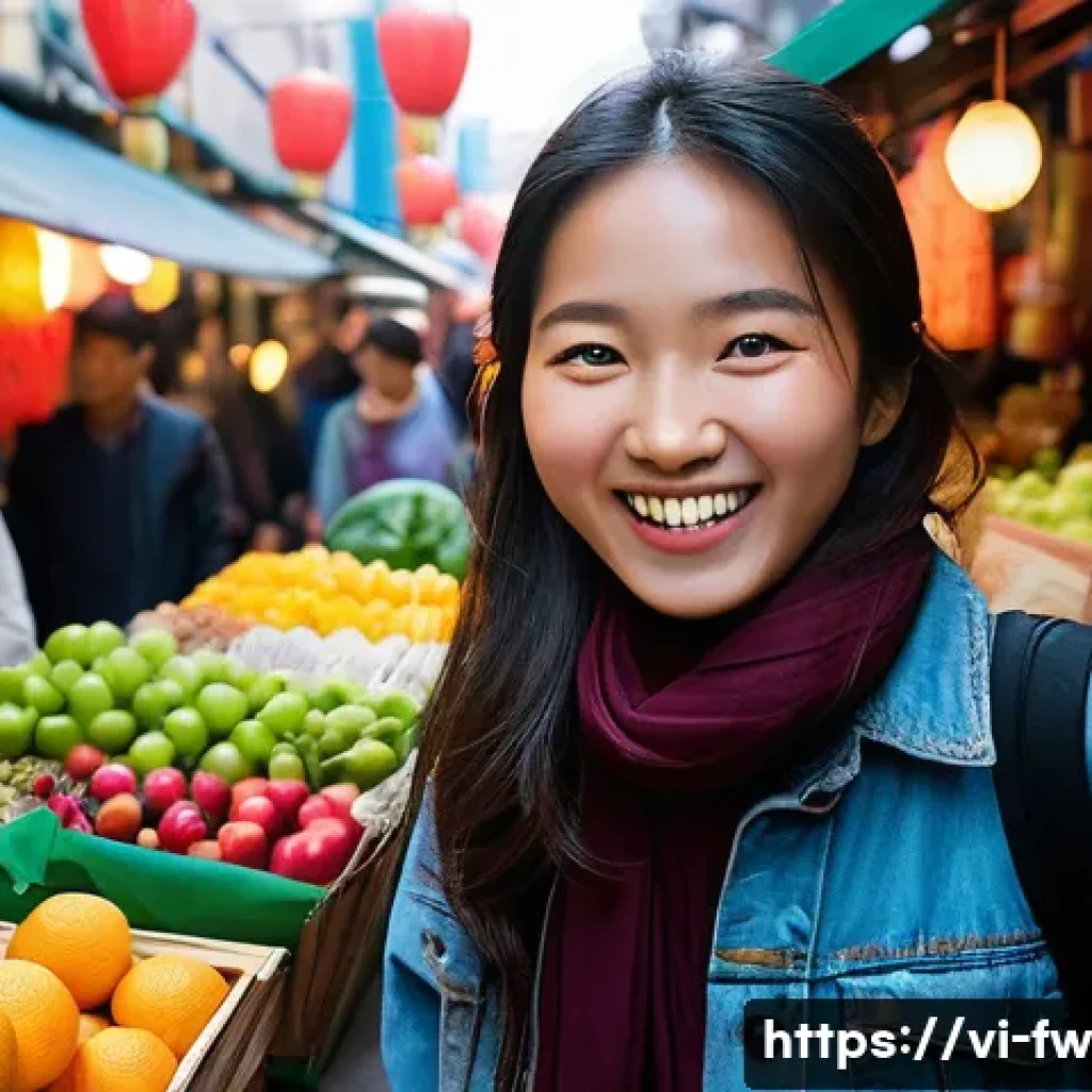 문화 충격을 더 잘 이해하기 위한 연구 결과 - **Prompt:** A young woman, appearing to be in her early twenties, stands excitedly in a bustling, vi...