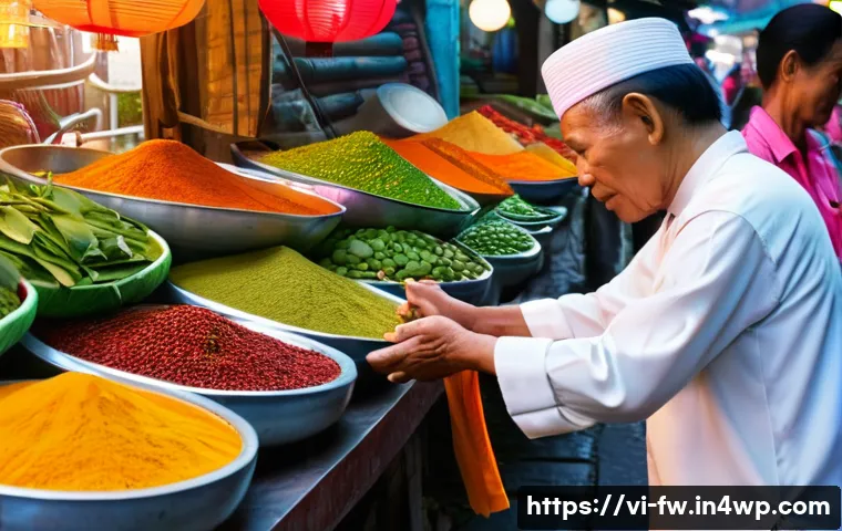 문화 충격에 대한 스스로의 경험 기록하기 - A vibrant street scene in a Southeast Asian market at dawn, showcasing diverse locals greeting each ...