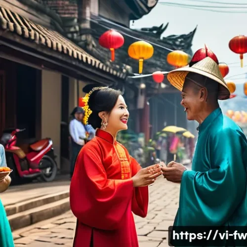 Home 32 문화 충격과 관련된 법적 문제 인식하기 - A vibrant street scene in Vietnam showcasing a multicultural gathering with people dressed in tradit...