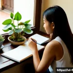 Home 23 문화 충격을 극복하기 위한 상처 치유 방법 - Photorealistic intimate scene in a quiet Hanoi apartment, a young Vietnamese woman sitting by a sunl...