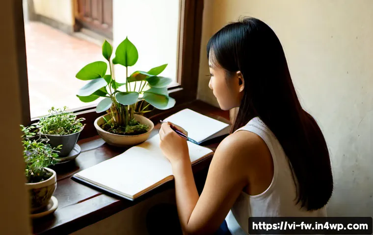 문화 충격을 극복하기 위한 상처 치유 방법 - Photorealistic intimate scene in a quiet Hanoi apartment, a young Vietnamese woman sitting by a sunl...
