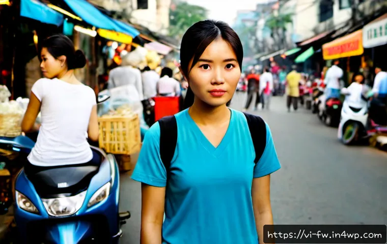 Home 17 문화 충격과 현실 수용의 중요성 - Photorealistic scene of a Vietnamese young professional standing thoughtfully at a busy Hanoi street...